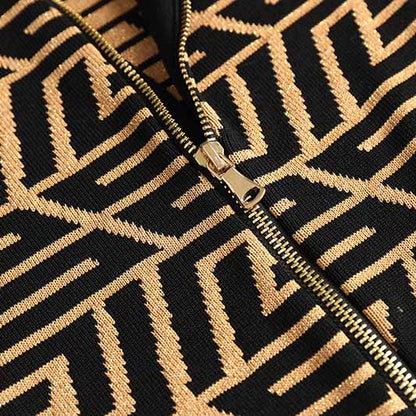 Women Sleeveless Halter Bra Knitted Long Dress Slim Geometric Pattern Dress