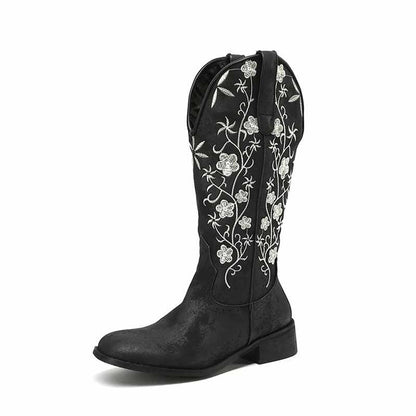 Women's Retro Western Cowboy Boots Embroidered Mid Calf Chunky Boots