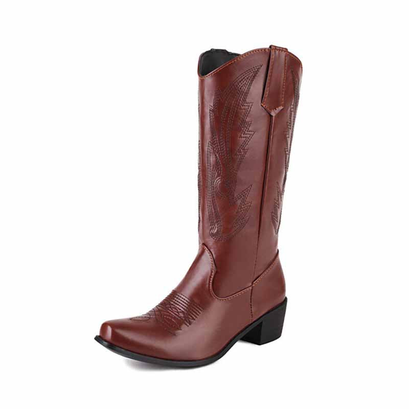 Women's Western Cowboy Boots Block Heel Mid Calf Cowgirl Boots