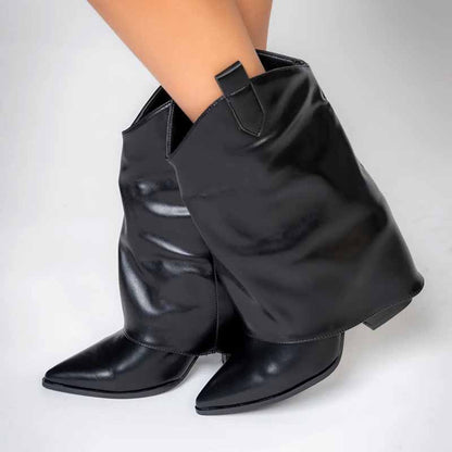 Womens Pointed Toe Black Ankle Boots Pull On Fashion Boots