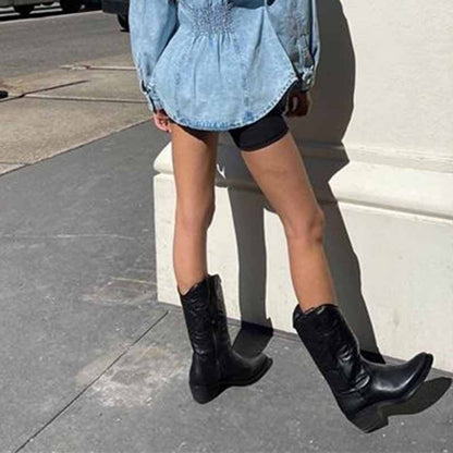 Stylish women's embroidered cowboy boots featuring a classic design and comfortable fit