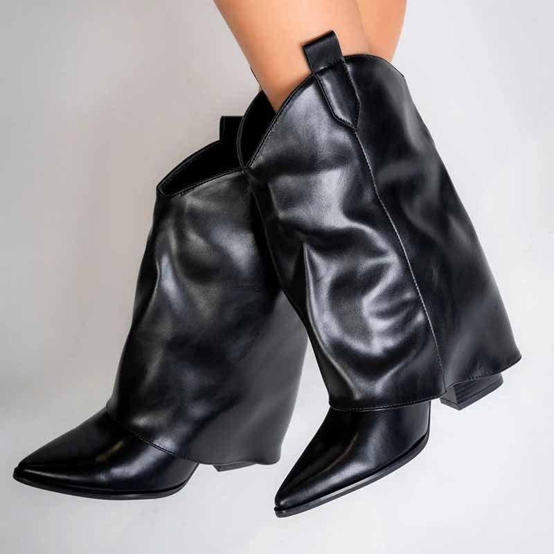 Womens Pointed Toe Black Ankle Boots Pull On Fashion Boots
