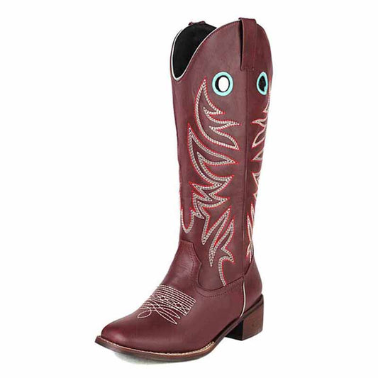 Women's Embroidered Squared Toe Western Medieval Retro Cowboy Boots