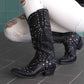 Women Metal Element Cowgirl Boots Studded Western Riding Boots