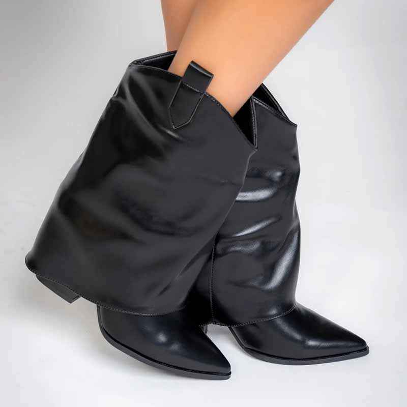 Womens Pointed Toe Black Ankle Boots Pull On Fashion Boots