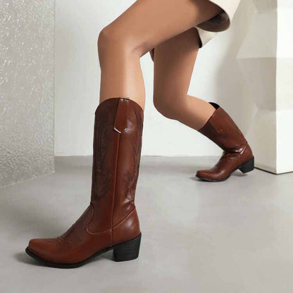 Women's Western Cowboy Boots Block Heel Mid Calf Cowgirl Boots