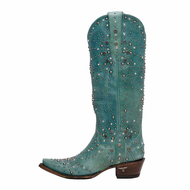Women Metal Element Cowgirl Boots Studded Western Riding Boots