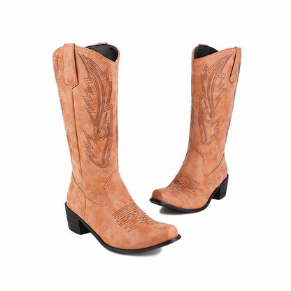 Women's Western Cowboy Boots Block Heel Mid Calf Cowgirl Boots