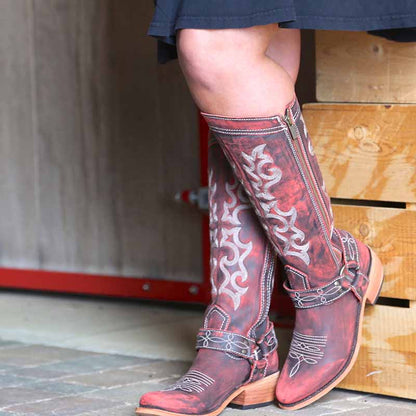 Women's Western Cowgirl Boots Chunky Heel Knee High Boot