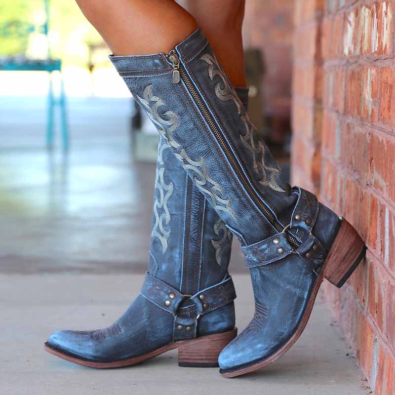 Women's Western Cowgirl Boots Chunky Heel Knee High Boot