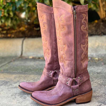 Women's Western Cowgirl Boots Chunky Heel Knee High Boot