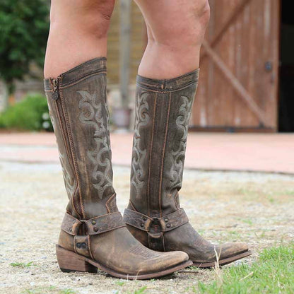 Women's Western Cowgirl Boots Chunky Heel Knee High Boot