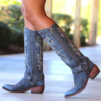 Women's Western Cowgirl Boots Chunky Heel Knee High Boot