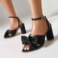 Women's Bow Knot Heeled Sandals Bridal Wedding Ankle Strap Chunky Heels