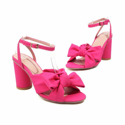 Women's Bow Knot Heeled Sandals Bridal Wedding Ankle Strap Chunky Heels