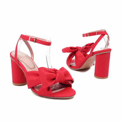 Women's Bow Knot Heeled Sandals Bridal Wedding Ankle Strap Chunky Heels