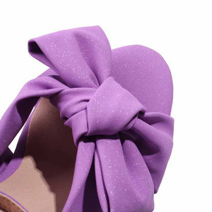 Women's Bow Knot Heeled Sandals Bridal Wedding Ankle Strap Chunky Heels