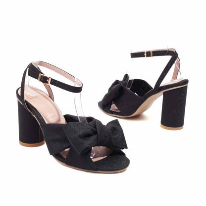 Women's Bow Knot Heeled Sandals Bridal Wedding Ankle Strap Chunky Heels