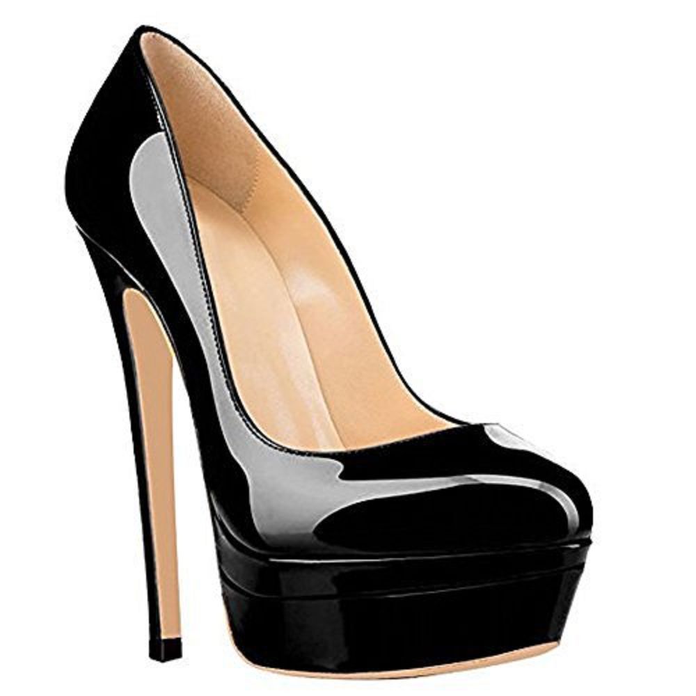 Tucomosi pointed toe platform pumps in black patent leather with high stiletto heels