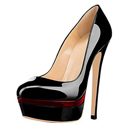 Tucomosi pointed toe platform pumps in glossy black with a high stiletto heel for stylish elegance