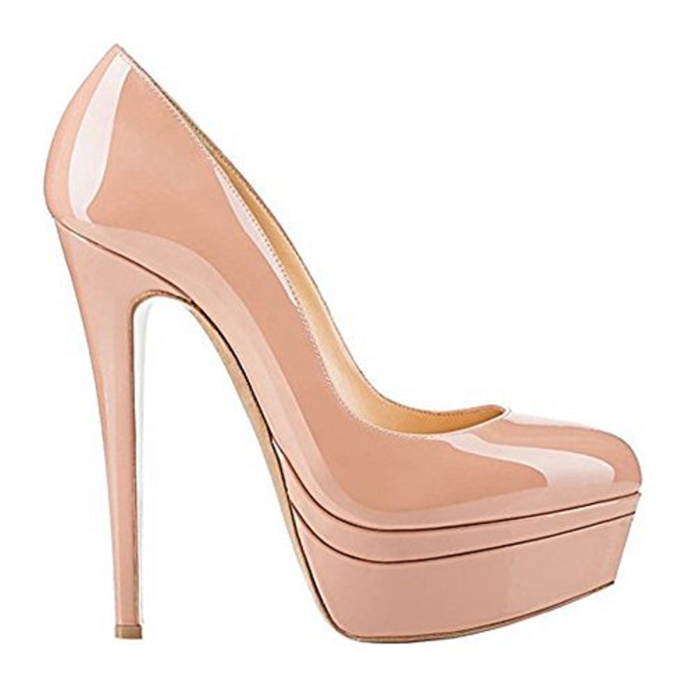 Tucomosi pointed toe platform pumps in nude with a glossy finish and high stiletto heel