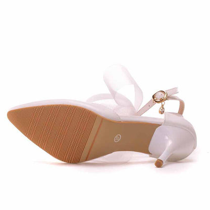 bridal closed toe high heel sandals with elegant design and secure ankle strap