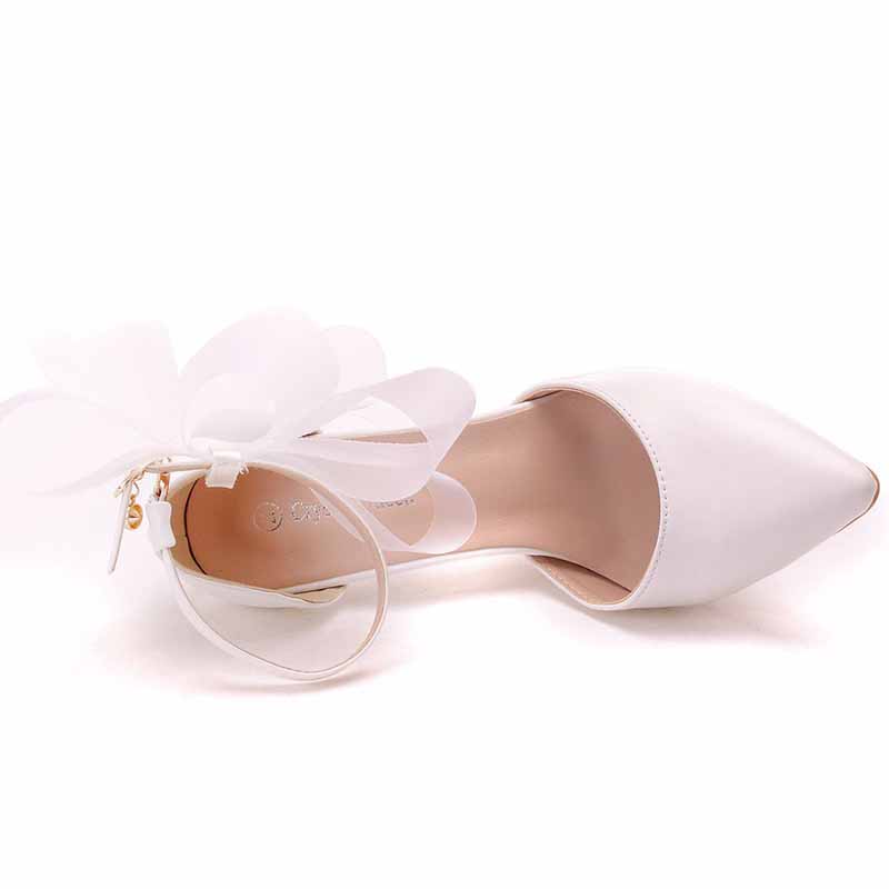 bridal closed toe high heel sandals with elegant floral design in white