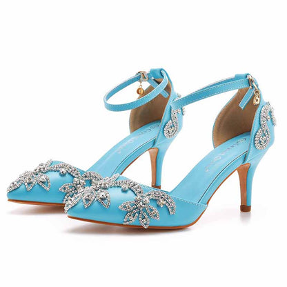 Bridal Crystal Heels for Wedding with Intricate Rhinestone Design and Elegant Blue Color