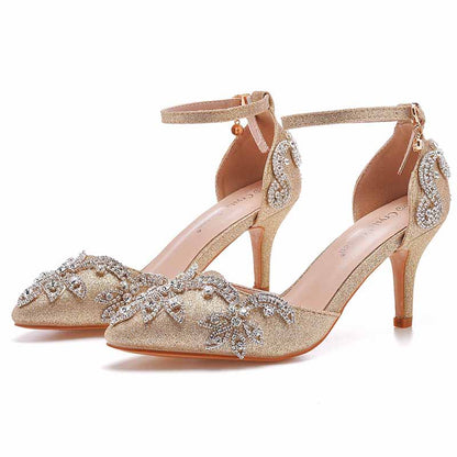 Elegant bridal crystal heels for wedding with sparkling embellishments and ankle strap for comfort