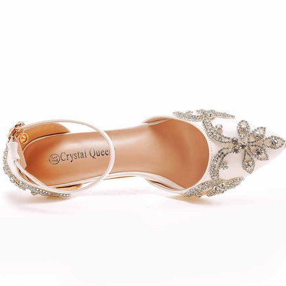Elegant bridal crystal heels for wedding featuring intricate embellishments by Crystal Queen