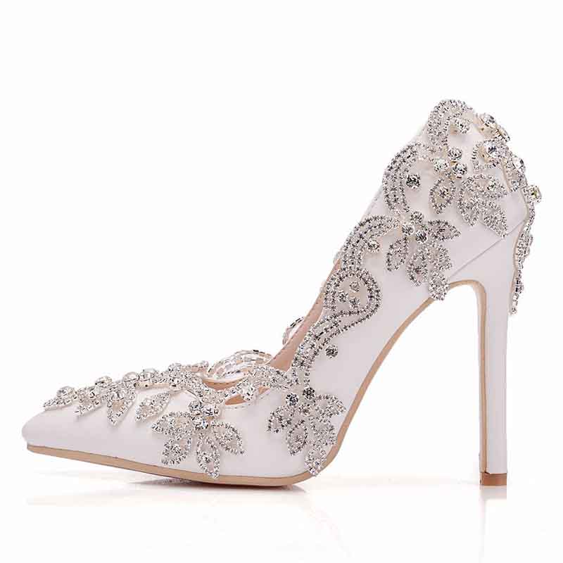 Stunning bridal rhinestone high heel pumps decorated with intricate floral designs