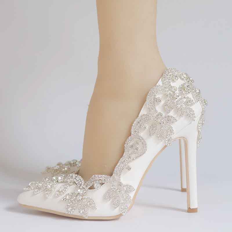 Bridal Rhinestone High Heel Pumps with Elegant Floral Design and Stiletto Heel