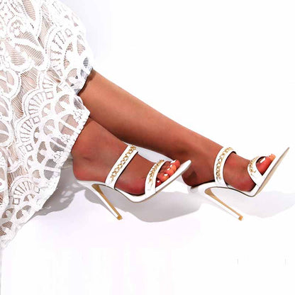 Elegant white wedding heels for summer bride with embellished straps and stylish high heels