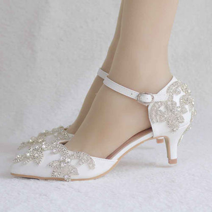Women Pointed Toe Wedding Shoes Bridal Prince Rhinestone Shoes