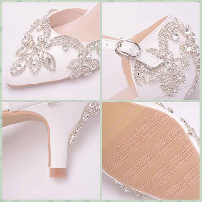 Women Pointed Toe Wedding Shoes Bridal Prince Rhinestone Shoes