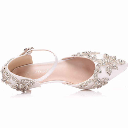 Women Pointed Toe Wedding Shoes Bridal Prince Rhinestone Shoes