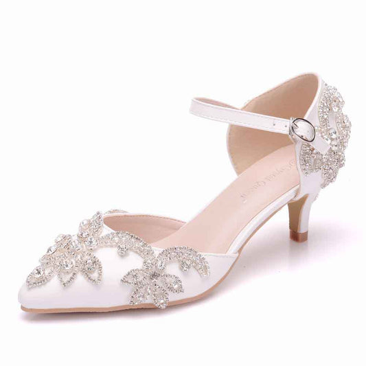 Women Pointed Toe Wedding Shoes Bridal Prince Rhinestone Shoes