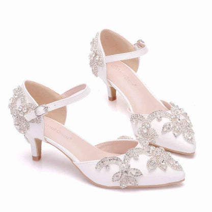 Women Pointed Toe Wedding Shoes Bridal Prince Rhinestone Shoes