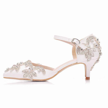 Women Pointed Toe Wedding Shoes Bridal Prince Rhinestone Shoes