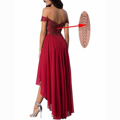 Women's Off The Shoulder Bridesmaid Dress Appliques High Low Evening Party Dress