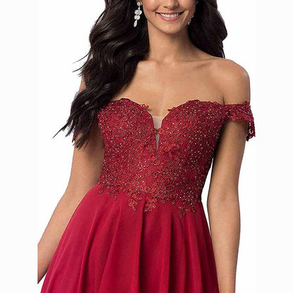 Women's Off The Shoulder Bridesmaid Dress Appliques High Low Evening Party Dress