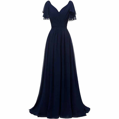 Women Ruffle Sleeves Bridesmaid Dress Chiffon Long Formal Wedding Evening Gowns