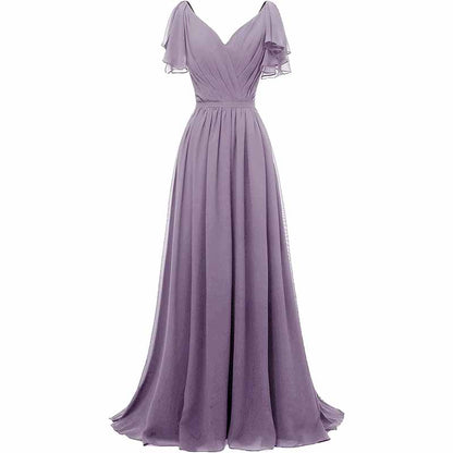 Women Ruffle Sleeves Bridesmaid Dress Chiffon Long Formal Wedding Evening Gowns