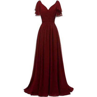 Women Ruffle Sleeves Bridesmaid Dress Chiffon Long Formal Wedding Evening Gowns