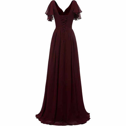 Women Ruffle Sleeves Bridesmaid Dress Chiffon Long Formal Wedding Evening Gowns