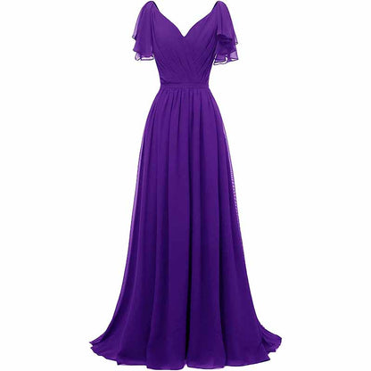 Women Ruffle Sleeves Bridesmaid Dress Chiffon Long Formal Wedding Evening Gowns