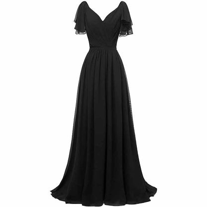 Women Ruffle Sleeves Bridesmaid Dress Chiffon Long Formal Wedding Evening Gowns