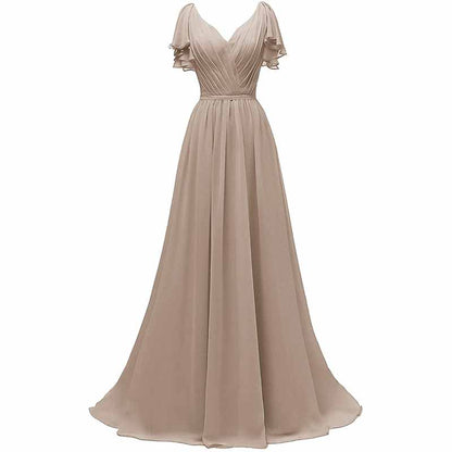 Women Ruffle Sleeves Bridesmaid Dress Chiffon Long Formal Wedding Evening Gowns