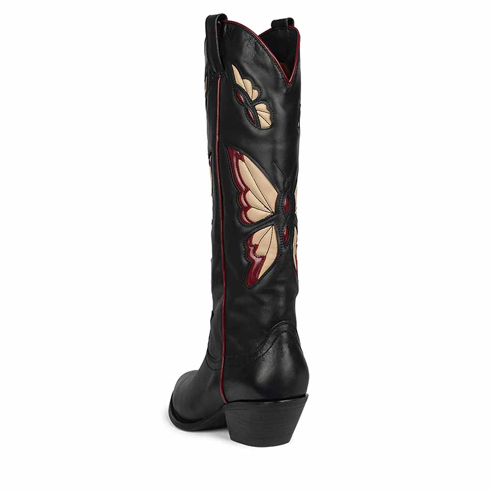 Butterfly western boots for women in black with intricate butterfly detailing and a stylish heel