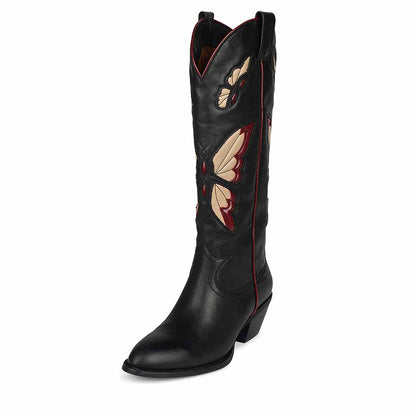 Stylish black butterfly western boots for women with intricate butterfly designs and a classic silhouette